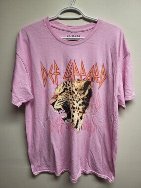 Def Leppard Leopard Graphic Band T-Shirt Pink Unisex XL 2022 100% Cotton